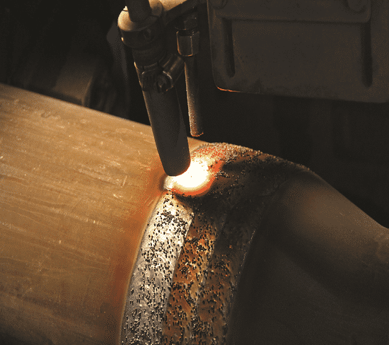 Hardbanding alloy being applied to a drill pipe tool joint