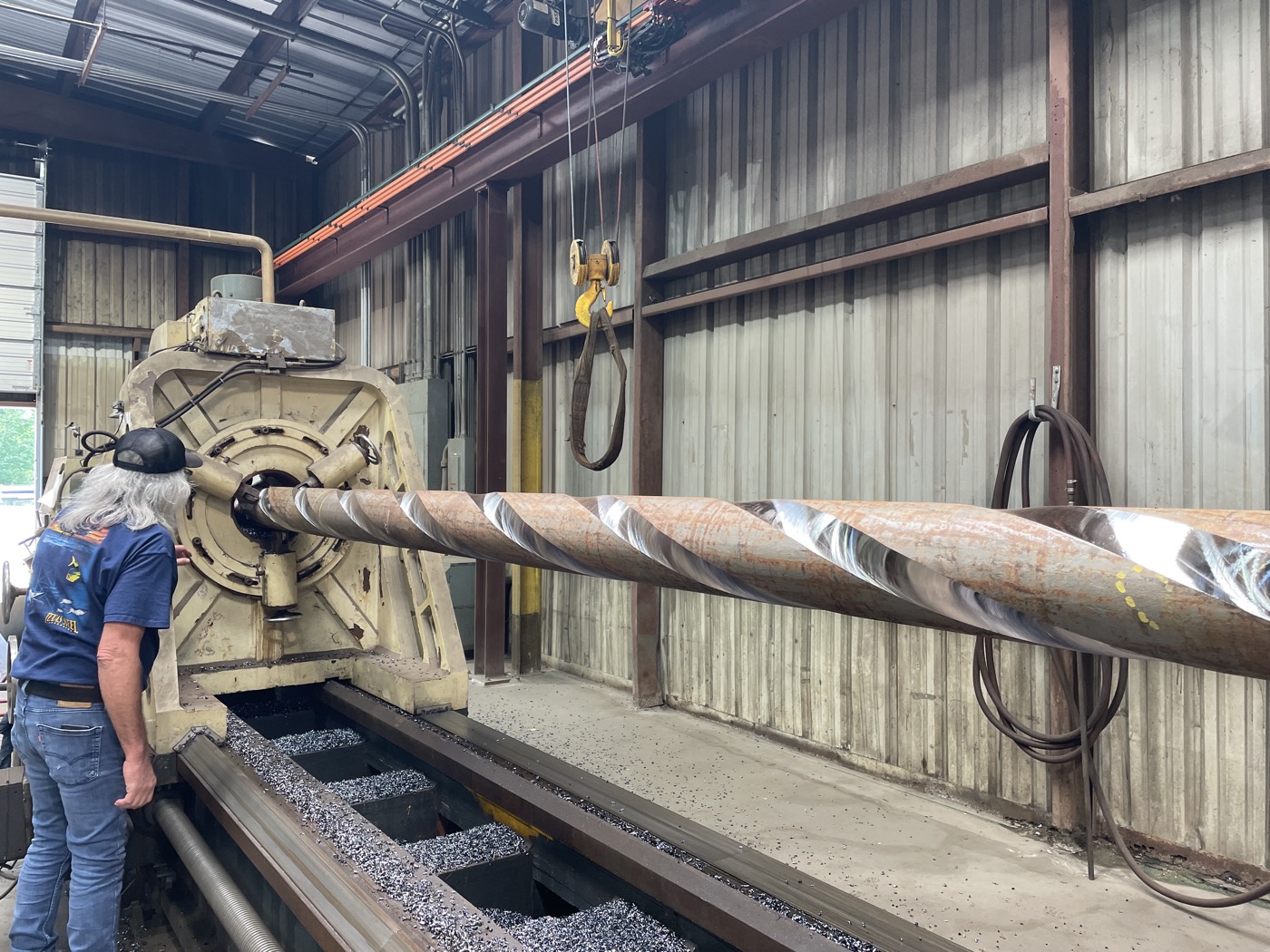 Spiral drill collar being machined at TSC Drill Pipe